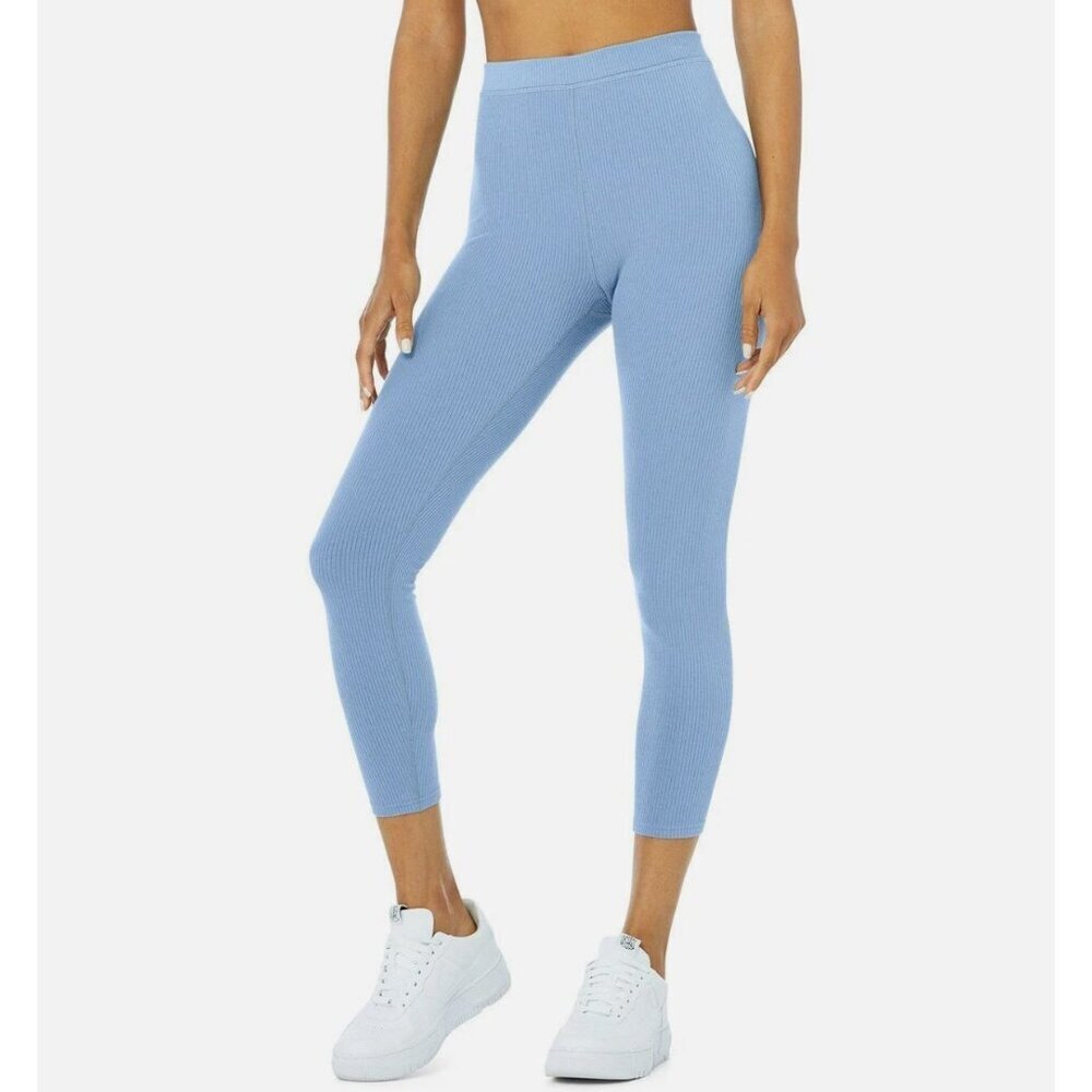 Alo Yoga Ribbed High-Waist 7/8 Blissful Legging - Blue Skies Size Small